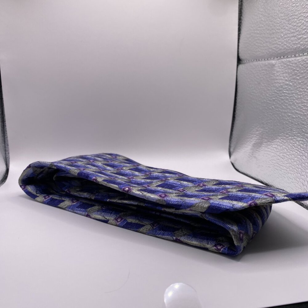 Vintage Today's Man Blue Silver & Purple 100% Silk Tie 60"x4" Made in Italy #367 - Picture 3 of 6